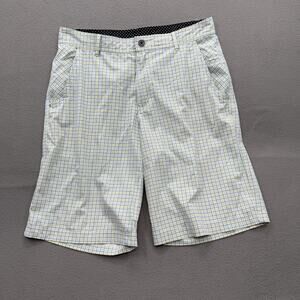 Lululemon Plaid Hybrid Swim Walk Shorts Mens 33 White Blue Yellow Check Mesh